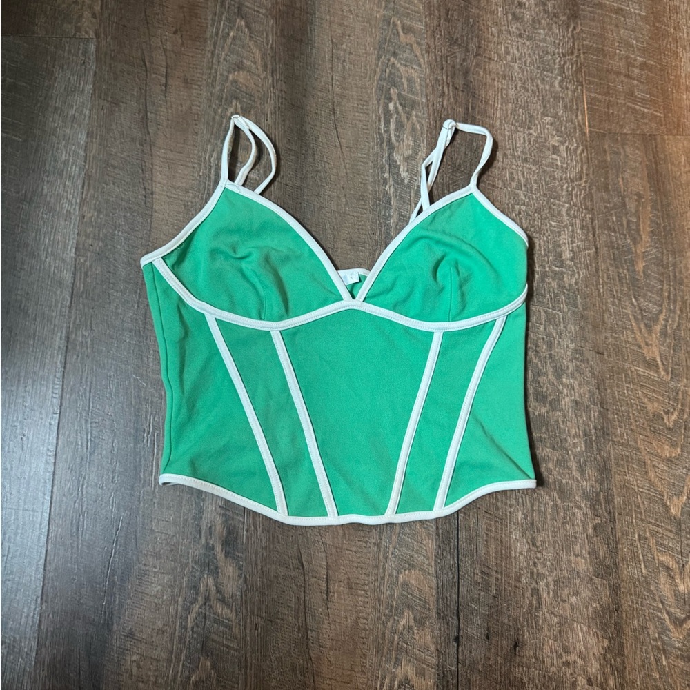 Green Corset Top with White Trim
